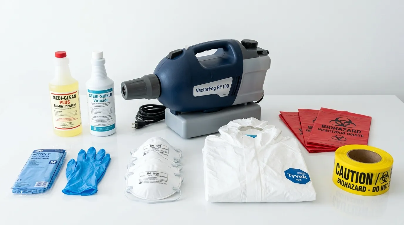 Professional biohazard remediation crew working in Shelby